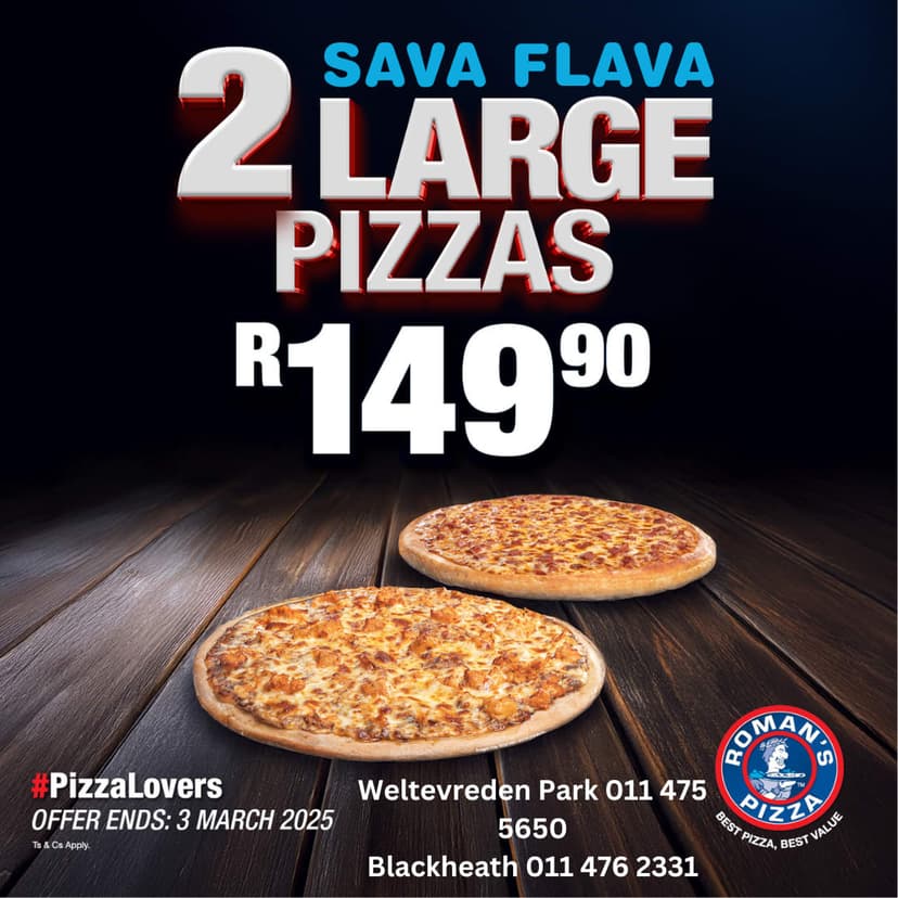 Two large pizzas on a wooden table
