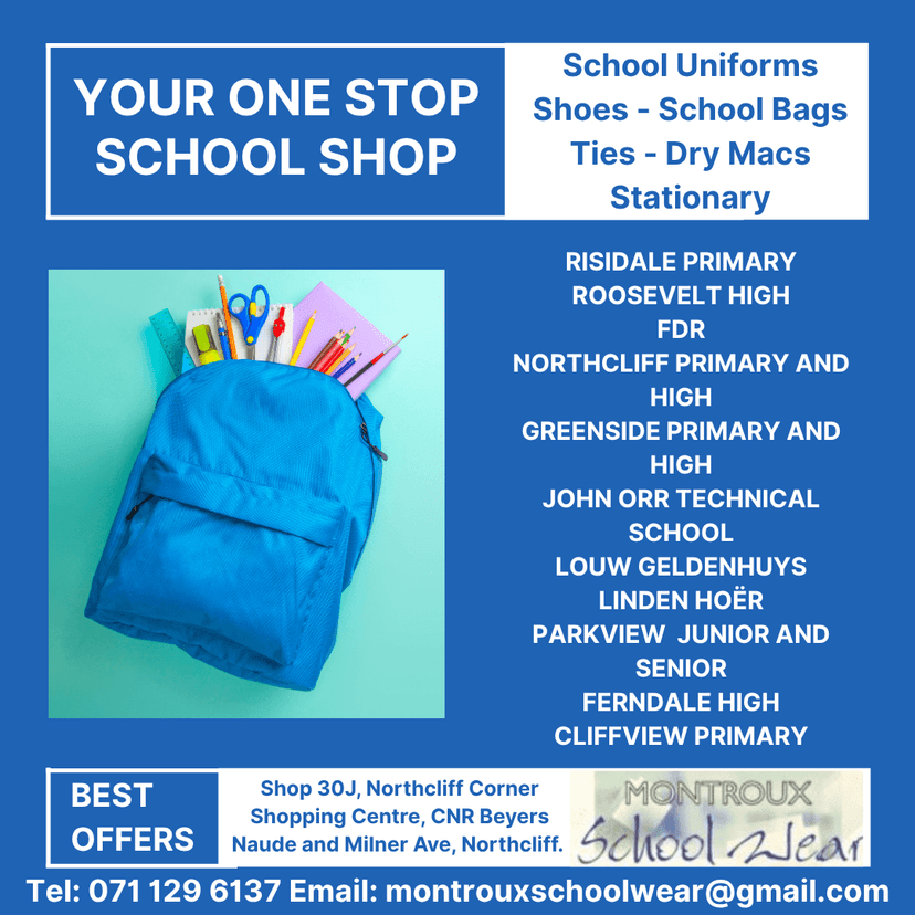 A back to school sale flyer with a back pack and school supplies