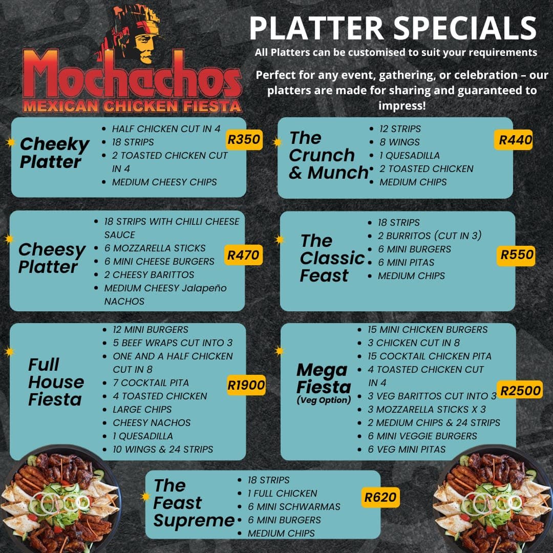 A menu for a mexican chicken feast